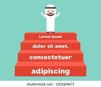 Arab Bussiness man standing on steps vector, flat design