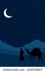 arab with camel at night scene