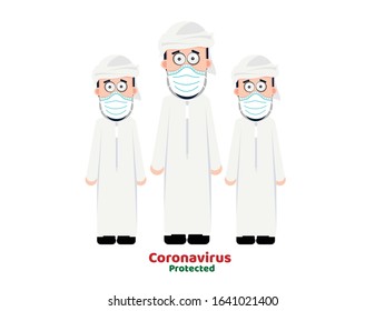 Arab Character protected by coronavirus by wearing protecting 
 mask.