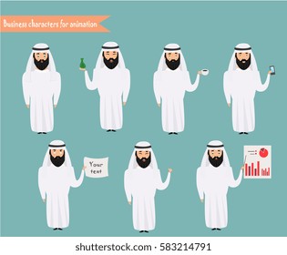 Arab character for scenes. Parts of body template for animation