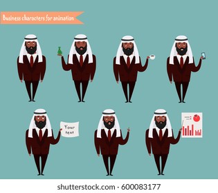 Arab character for scenes. Parts of body template for animation