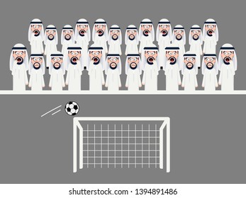 Arab Characters Spectators shocked over the football passed the Goal
