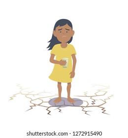 Arab child suffering from lack of water. Southeast Asian child suffering from lack of water. Flat vector illustration.