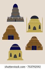 Arab city elements: architecture, buildings, streets, landscape,  landmarks. Vector illustration concept. 