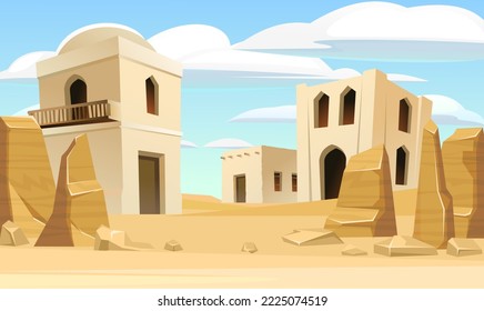 Arab clay hut. Middle Eastern adobe dwelling. Africa and Asia traditional house. Vector