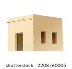 Arab clay simple hut. Middle Eastern adobe dwelling. Africa and Asia traditional house. Isolated on white background Vector