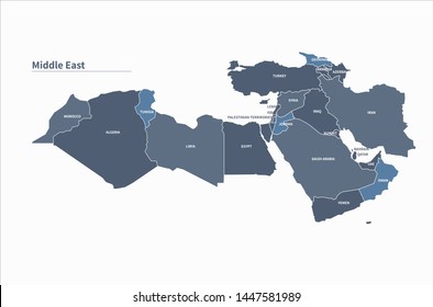 Arab Countries Map. Vector Of Middle East Map.