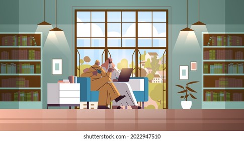 Arab Couple With Credit Card Using Laptop Online Shopping Concept Man Woman Ordering Goods Together