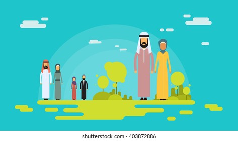 Arab Couple Muslim People Man Woman Holding Hands Nature Background Flat Vector Illustration