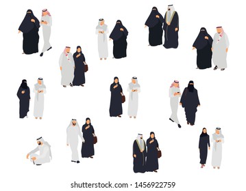 Arab couple set. Vector isolated flat illustrations