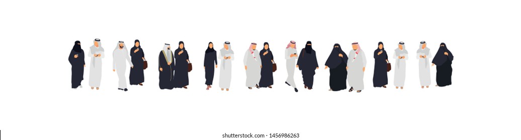 Arab couple set. Vector isolated flat illustrations