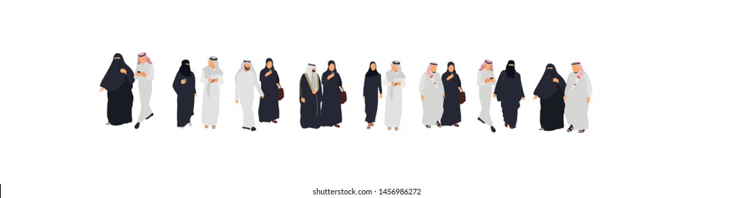 Arab couple set. Vector isolated flat illustrations