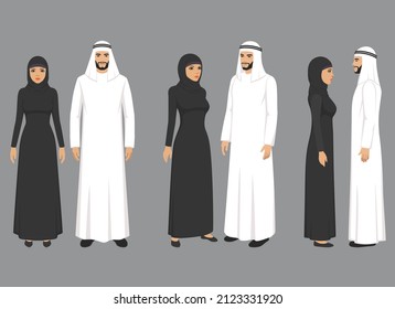 Arab Couple in Traditional Clothing, Middle Eastern, Arab couple, People, Arab family. Arabian man and woman, Vector illustration