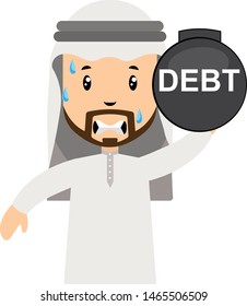 Arab in debt, illustration, vector on white background.