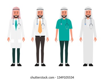Arab doctor character. Hospital worker and medical staff.