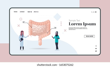 Arab-Ärzte, die den menschlichen Darm Verdauungssystem Ärztliche Konsultation interne Organuntersuchung Behandlung Konzept horizontale Kopienraum Volllänge Vektorillustration Illustration