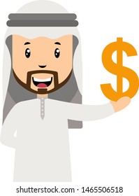 Arab with dollar sign, illustration, vector on white background.