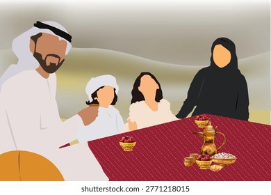 Arab Emirate, Saudi, Qatari, Omani, Bahraini, Kuwaiti in traditional dresses has wonderful time in desert
