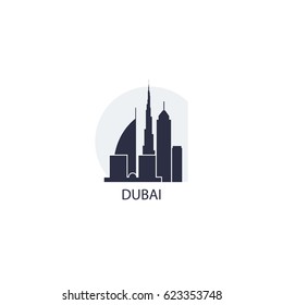 Arab Emirates Dubai Cool Blue Big City Landscape Panorama View Vector Flat Icon Logo