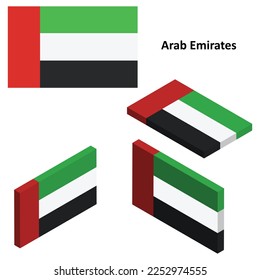 Bandera de los Emiratos Árabes, bandera del país, conjunto vectorial de iconos planos isométricos, estilo 3D, diferentes vistas. Elementos de diseño para banners, sitios web, presentaciones, infografías, mapas