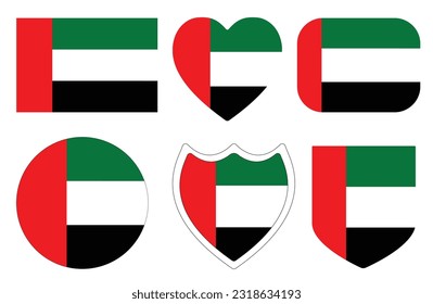 Arab Emirates Flag set. United Arab Emirates Flag in shape design set. 	
