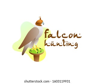 Arab falconry, falcon and falcon hunting, illustration and logo design. Bird, animal, predator and hunt, vector design