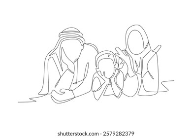 Arab family concept one-line drawing