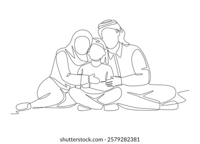 Arab family concept one-line drawing