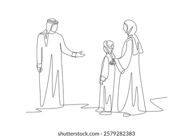 Arab family concept one-line drawing