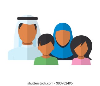Arab Family members avatars in flat style. Father, mother, son and daughter, Vector Illustration