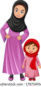 Arab family mom and daughter wearing arab costume character illustration