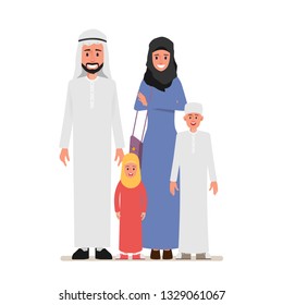 Arab family people character. People in national clothing hijab.