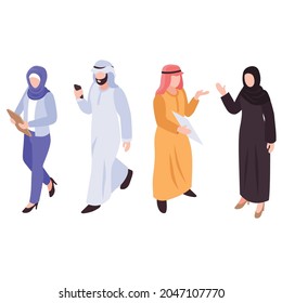 arab family set with traditional food shopping symbols isometric isolated