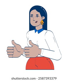 Arab female entrepreneur giving thumbs up 2D doodle character. Business success demonstration. Woman office worker cartoon person vector drawing isolated on white. Hand drawn illustration colorful