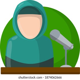 Arab female politician speech on podium with microphone.