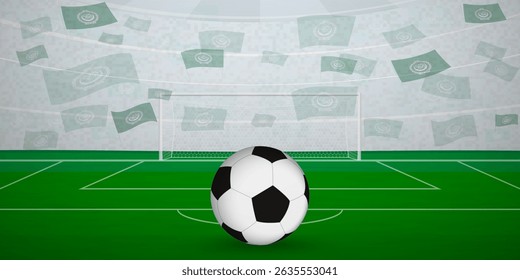 Arab Football Arena Full of Fans with National Flags, Sports Event Illustration. Ideal for use in sports event promotions, football themed designs, and tournament advertisements.