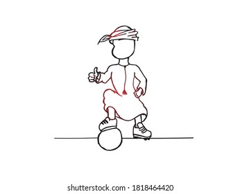 Arab footballer sketch. Hand drawn isolated vector on a white background 