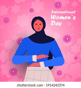 arab girl celebrating international womens day 8 march holiday celebration concept portrait vector illustration