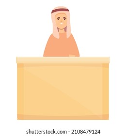 Arab girl student icon cartoon vector. Online teacher. Muslim school