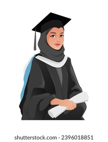 An Arab girl wearing a hijap, donning a graduation cap, in graduation attire, Omani girl.