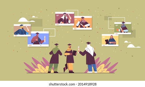 arab graduated students in web browser windowsarabic graduates celebrating academic diploma degree