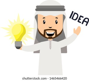 Arabisch hat eine Idee, Illustration, Vektorgrafik auf weißem Hintergrund.