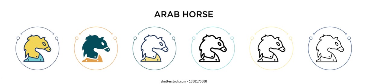 Arab horse icon in filled, thin line, outline and stroke style. Vector illustration of two colored and black arab horse vector icons designs can be used for mobile, ui, web