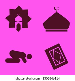 arab icon set with islam prayer, islamic mosque and mosque vector illustration