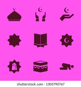arab icon set with mosque, holy kaaba and islam symbol vector illustration