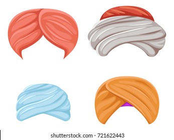 Arab indian culture headdress turban sikh sultan bedouin isolated icons set cartoon design video effects chat photo portrait vector illustration