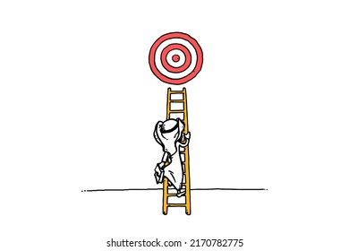 Arab investor climbing the ladder to achieve target. Business goal concept. Cartoon vector illustration design