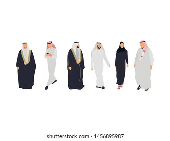 Arab isolated flat illustration set. Arab people in traditional clothes - Vector