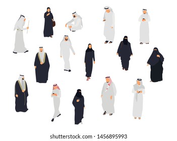 Arab isolated flat illustration set. Arab people in traditional clothes - Vector