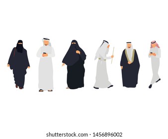 Arab isolated flat illustration set. Arab people in traditional clothes - Vector